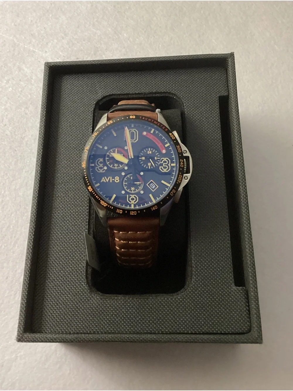 AVI-8  P-51 Mustang Blakeslee Bronze Oak Brown Genuine Leather Strap Watch, 43mm
